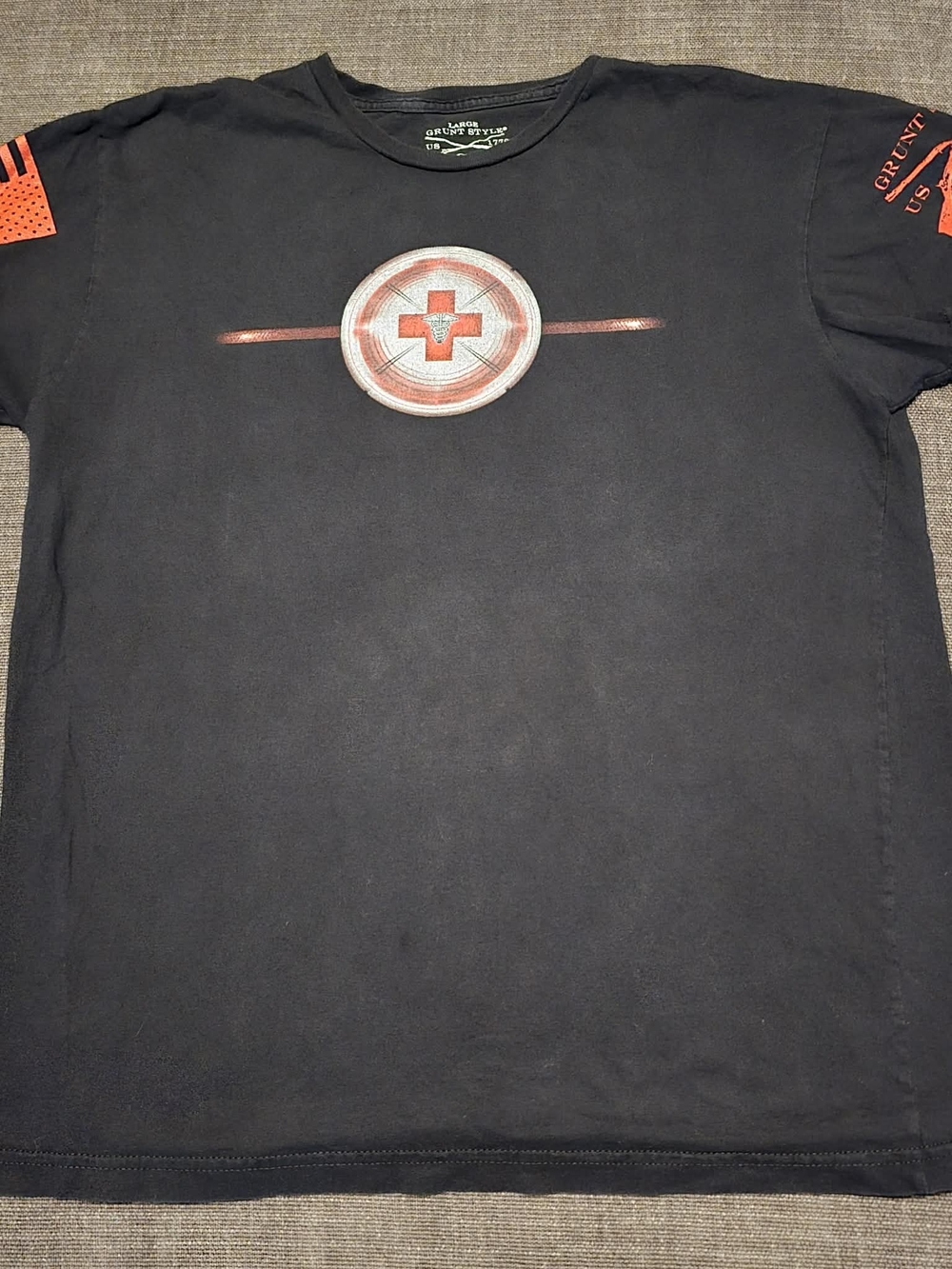 LG Grunt Style Black Tee with Red Medical Symbol And Caduceus